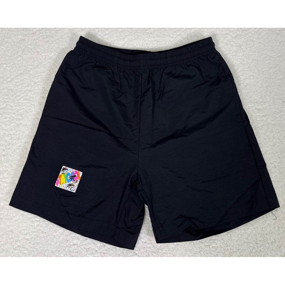 Stay Cool NYC Black Nylon Shorts Mens Small Multicolored Logo Patch Streetwear